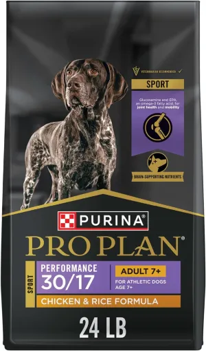 Purina Pro Plan Sport Adult 7 Plus Performance 30/17 Chicken and Rice Formula High Protein Dog Food - 24 lb. Bag
