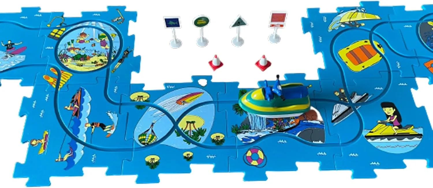 Puzzle Board Jigsaw Puzzles. BO Jet Ski Toy Vehicle Themed Floor Puzzle Car Play Mat. Car Tracks Jigsaw Puzzles for Kids, Puzzle Toys, Jigsaw Puzzle Mat. Educational Toy Brain Puzzles, Toy Car Track