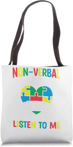 Puzzle Piece Support Non Verbal Autistic Autism Awareness Tote Bag