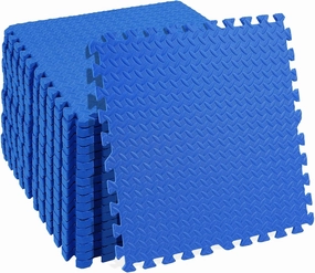 Puzzle Exercise Mat with EVA Foam Interlocking Tiles, Blue, 1” Thick, 18 Tiles, 72 Sq Ft