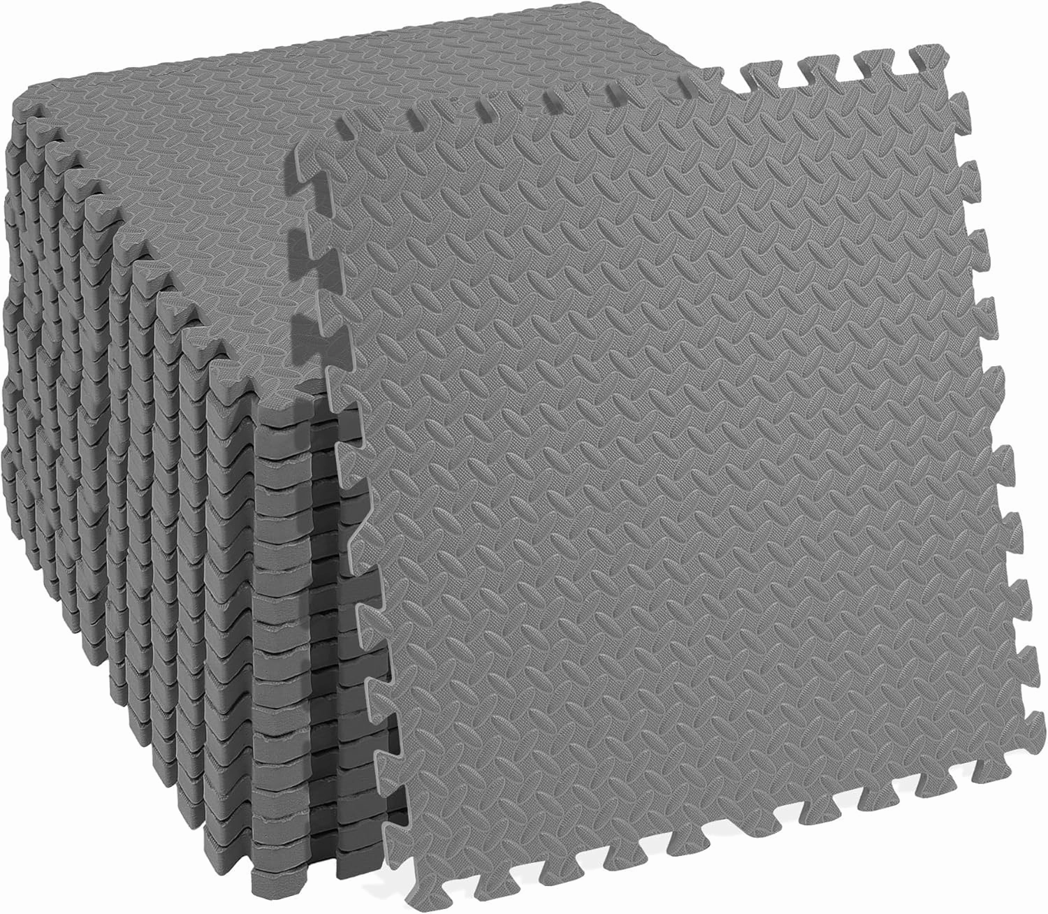 Puzzle Exercise Mat with EVA Foam Interlocking Tiles, Gray, 1” Thick, 18 Tiles, 72 Sq Ft