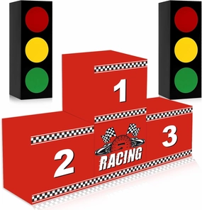 QICI 6 Pcs Large Racing Party Decoration Set,Racing Car Party Boxes include Racing Podium and Traffic Light Box, Race Car Themed Birthday Centerpiece, Car Party Decoration Gift Box