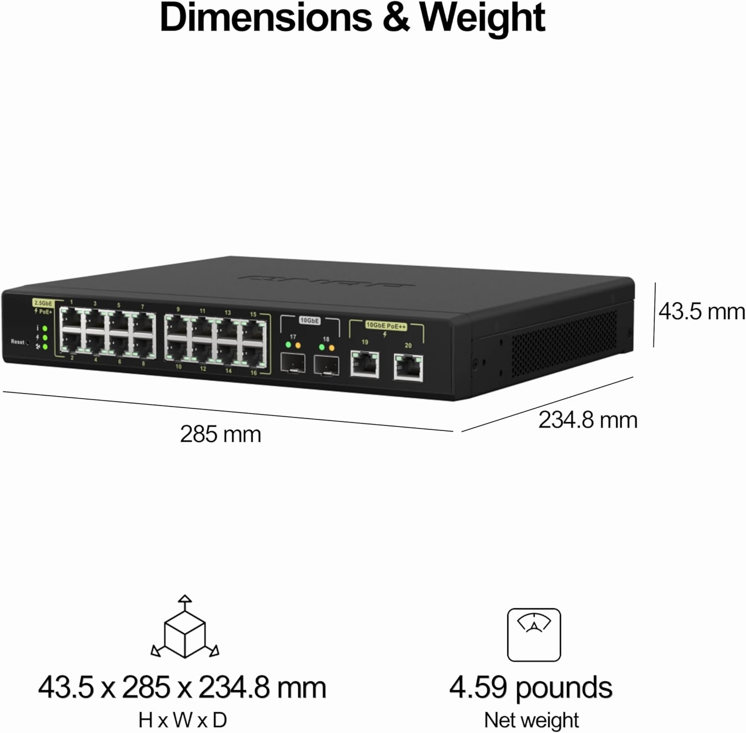 QNAP 20-Port 10GbE PoE   and 2.5GbE PoE  Managed Network Switch (QSW-M2116P-2T2S-US). Layer 2, Web Management