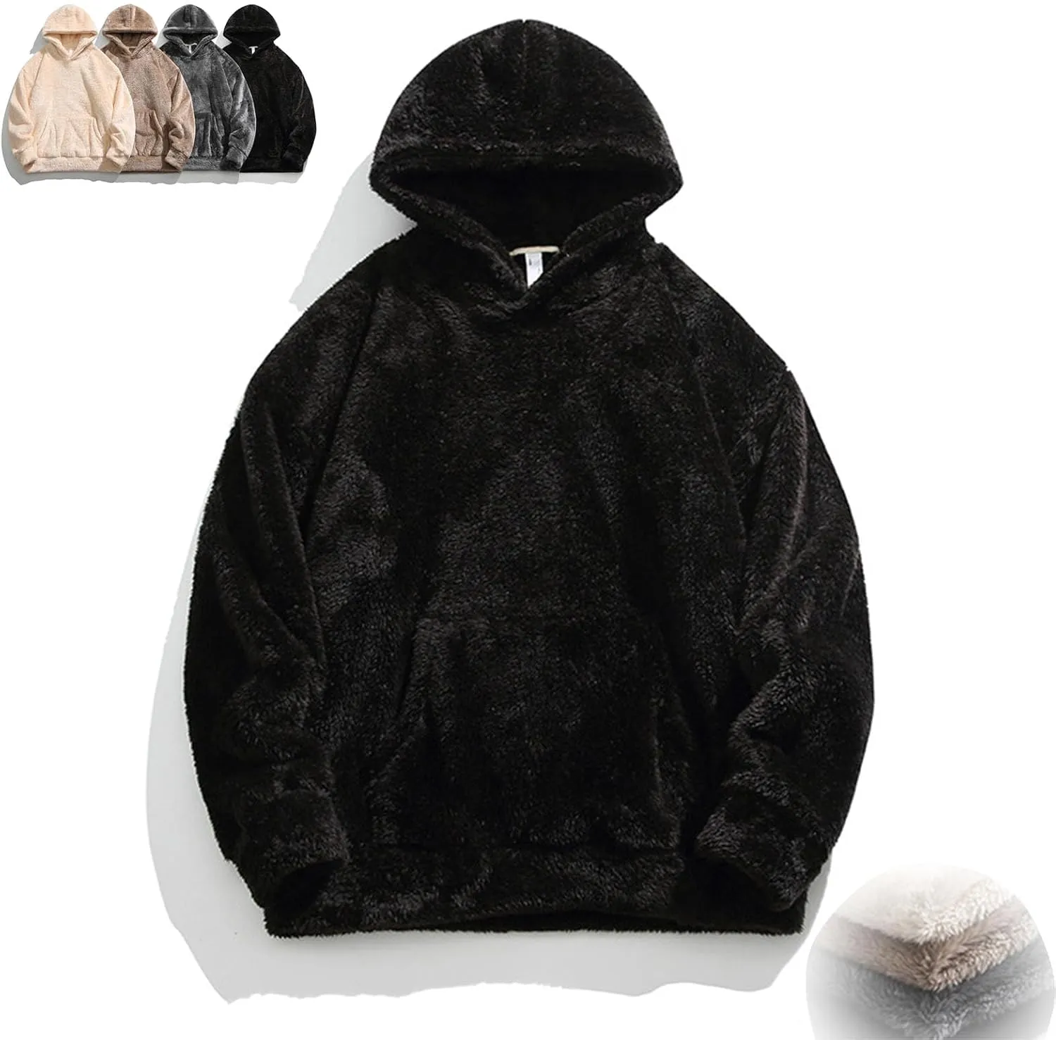 Qozys Fluffy Hoodie, Fuzzy Cozy Blanket Hoodie, Fluffy Hoodie Men Women, Cozy Hoodie with Pocket, Fluffy Inside & Out (Black)
