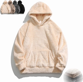 Qozys Fluffy Hoodie, Fuzzy Cozy Blanket Hoodie, Fluffy Hoodie Men Women, Cozy Hoodie with Pocket, Fluffy Inside & Out (Beige)