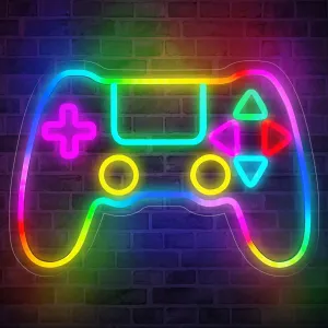 Qusea Gamer Neon Sign Gamepad Shaped RGB LED Neon Lights Gaming Sign USB Powered Game Gift for Boys Bedroom Gamer Room Wall Decor