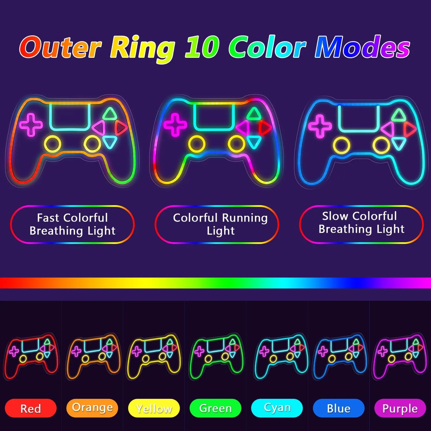 Qusea Gamer Neon Sign Gamepad Shaped RGB LED Neon Lights Gaming Sign USB Powered Game Gift for Boys Bedroom Gamer Room Wall Decor