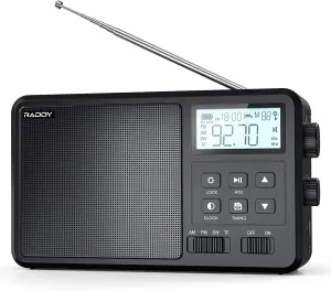 Raddy RF206 Digital AM FM Shortwave Radio Portable Radio Receiver, 8W Speaker, LCD Display, Support BT/TF Card/USB Playback, Battery Powered by AC/AA Batteries for Home, Gift