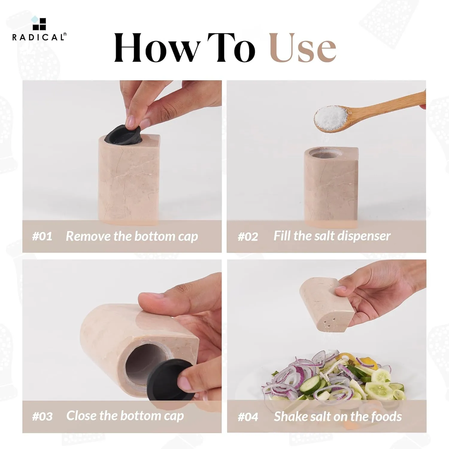 Radicaln Marble Salt & Pepper Shakers Set – 2.5" Verona Modern Kitchen Essentials for Cooking and Dining | Stone Spice Holder for Black Pepper, Pink Salt, Home & Farmhouse Decor