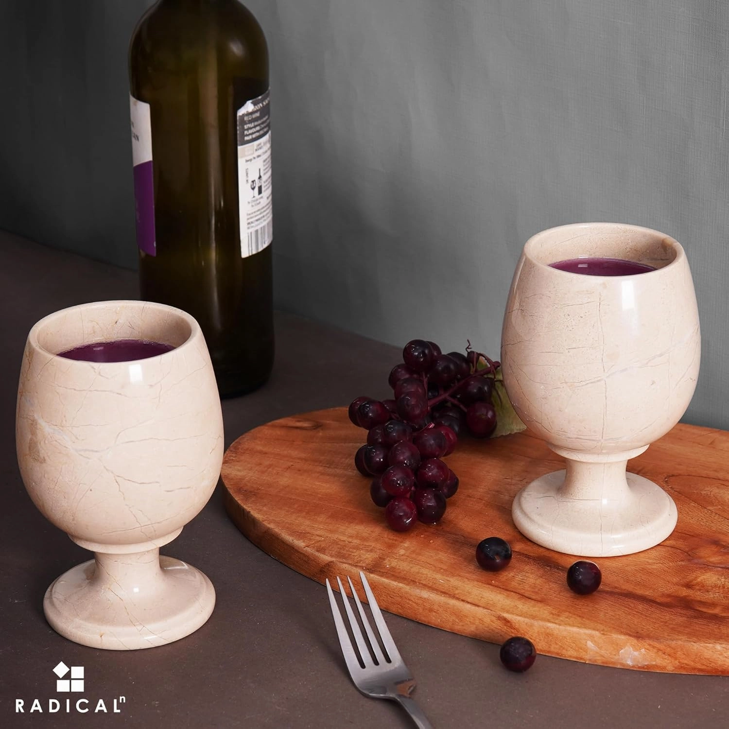 Radicaln Marble Wine Glasses Set of 2 Verona 5" Inches Handmade Drinking Glasses for Red & White Wine, Luxury Stone Glasses for Parties, Bar & Home Décor