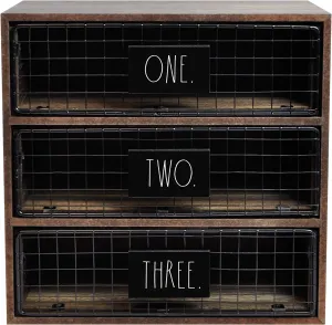 Rae Dunn Desktop Organizer – Light Wood 3 Drawer Mail, Stationary and Letter Holder for Table Top – Chic, Stylish Craftsmanship – Rustic, Country, Farmhouse Style “Letters” Print for Home and Office