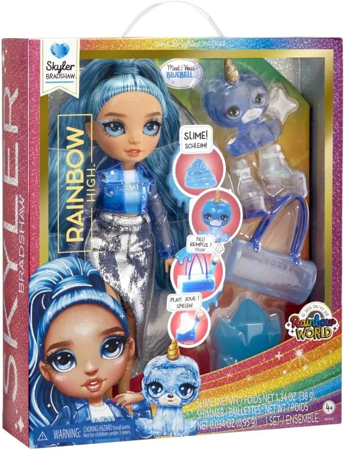 RAINBOW HIGH Fashion Doll with Slime Kit & Pet - Skyler (Blue) - 28 cm Twinkle Doll with Glitter Deer DIY, Magic Pet and Fashion Accessories - Children's Toy - Ages 4-12 Years