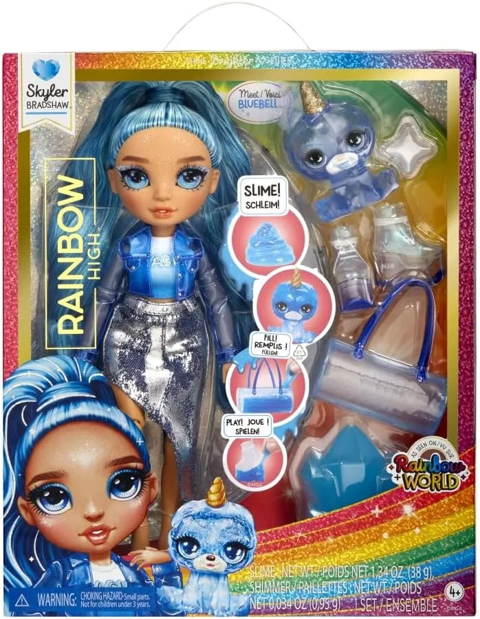 RAINBOW HIGH Fashion Doll with Slime Kit & Pet - Skyler (Blue) - 28 cm Twinkle Doll with Glitter Deer DIY, Magic Pet and Fashion Accessories - Children's Toy - Ages 4-12 Years
