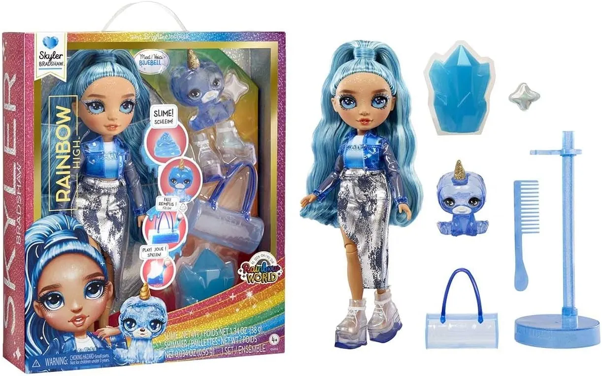 RAINBOW HIGH Fashion Doll with Slime Kit & Pet - Skyler (Blue) - 28 cm Twinkle Doll with Glitter Deer DIY, Magic Pet and Fashion Accessories - Children's Toy - Ages 4-12 Years