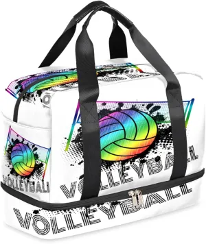 Rainbow Volleyball Sports Gym Duffel Bag with Shoes Compartment, Sport Ball Travel Bag for Men, Women, Boys, Girls, Teens, Overnight, Weekend, Yoga, Workout, Training Handbag