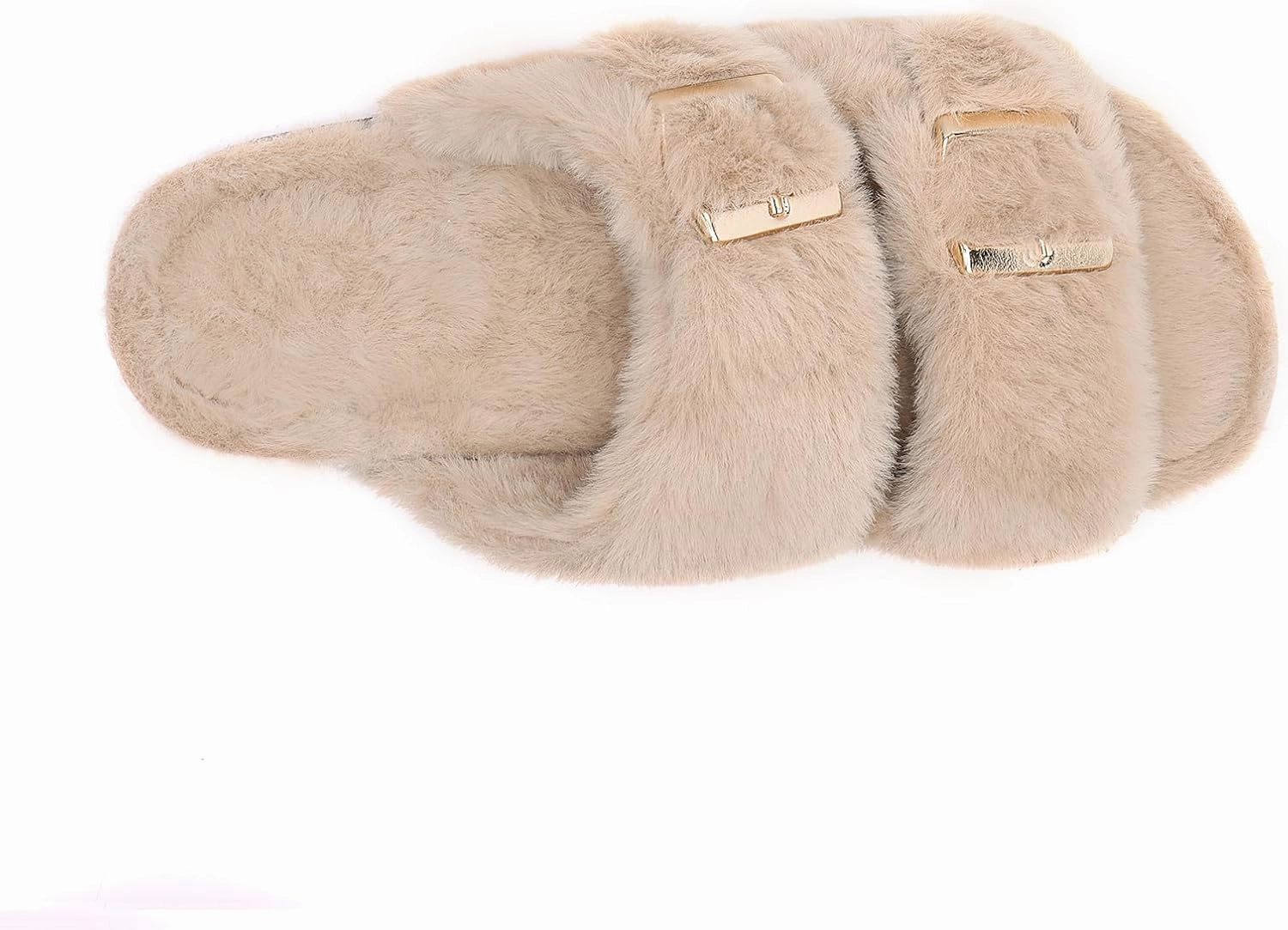 Rainlin Women's Fuzzy Slippers Comfy Cork Footbed Fluffy Slides Open Toe Indoor Outdoor House Shoes with Arch Support