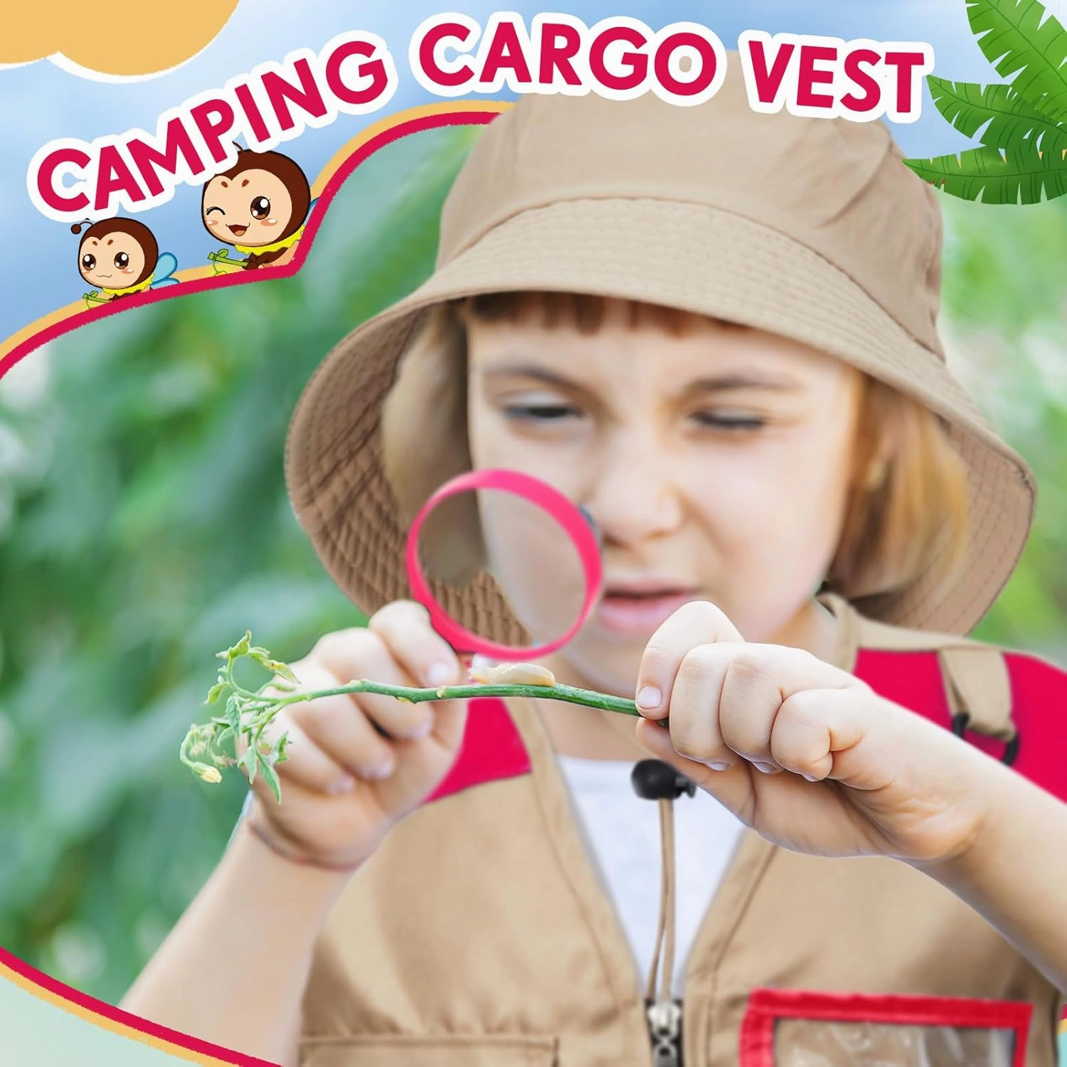 Ramede Kids Safari Explorer Vest and Hat Costume Fishing Adventure Camping Vest for Boy Girls Toddler Outfit(Stylish,Pink)