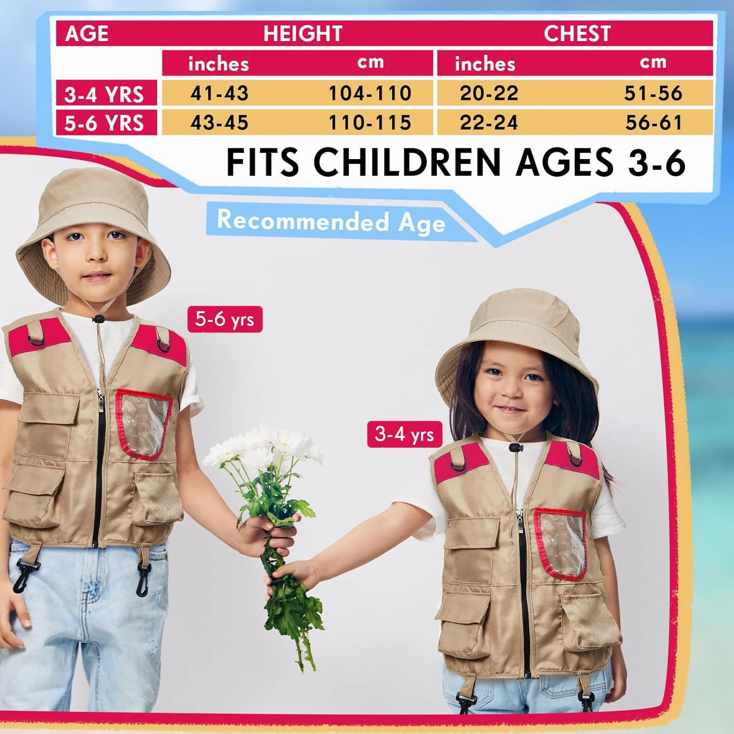 Ramede Kids Safari Explorer Vest and Hat Costume Fishing Adventure Camping Vest for Boy Girls Toddler Outfit(Stylish,Pink)