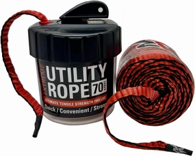Rapid Rope Canister 70ft Red Flat Tactical Paracord, Made in USA, 1100lb Tested Heavy Duty Poly Rope Test Cord, Non-Tangle Dispense Included - Hiking, Camping, Survival, Utility, Climbing