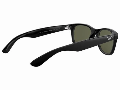 Ray-Ban New Wayfarer Shiny Black Green Polarized 52mm Sunglasses RB2132 90158 52
