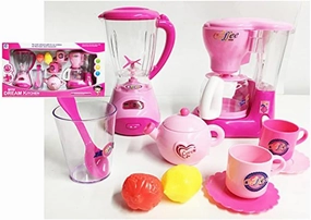 RBN Mini Dream Kitchen Appliance Play Toy Set for Kids with Coffee Maker Blender & Tea Pot Accessories Plus Toy Fruit and Vegetable Foods for Imaginary Cooking Fun