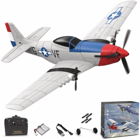 RC Plane for Beginners, P51 Remote Control Airplane for Adults, 2.4GHz 3 Channel Fighter Featuring 6 Axis Gyro Stabilizer Comes with 2 Batteries, Easy to Fly
