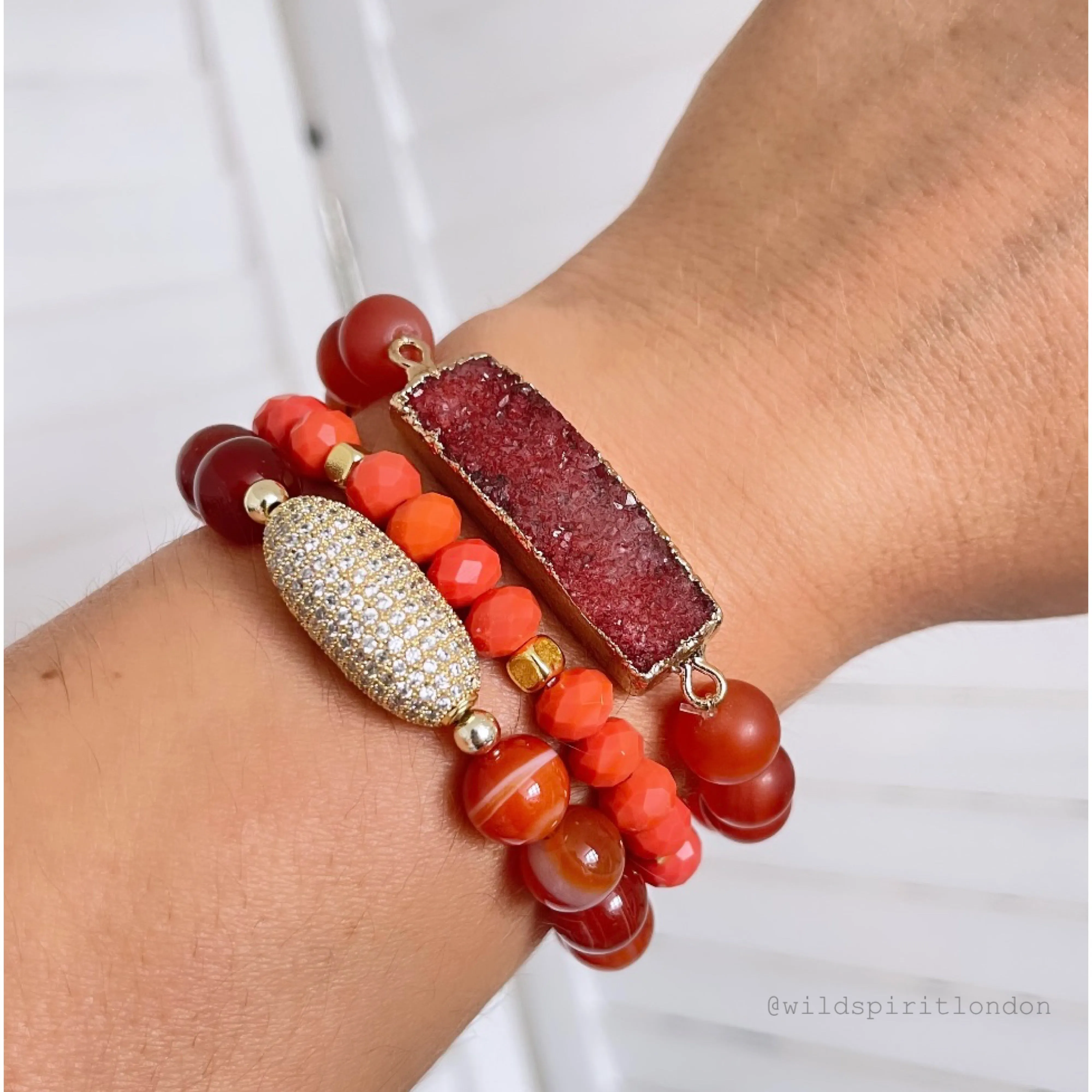 'Red Oak' Boho Bracelet Set with Agate, Druzy & Sparkle