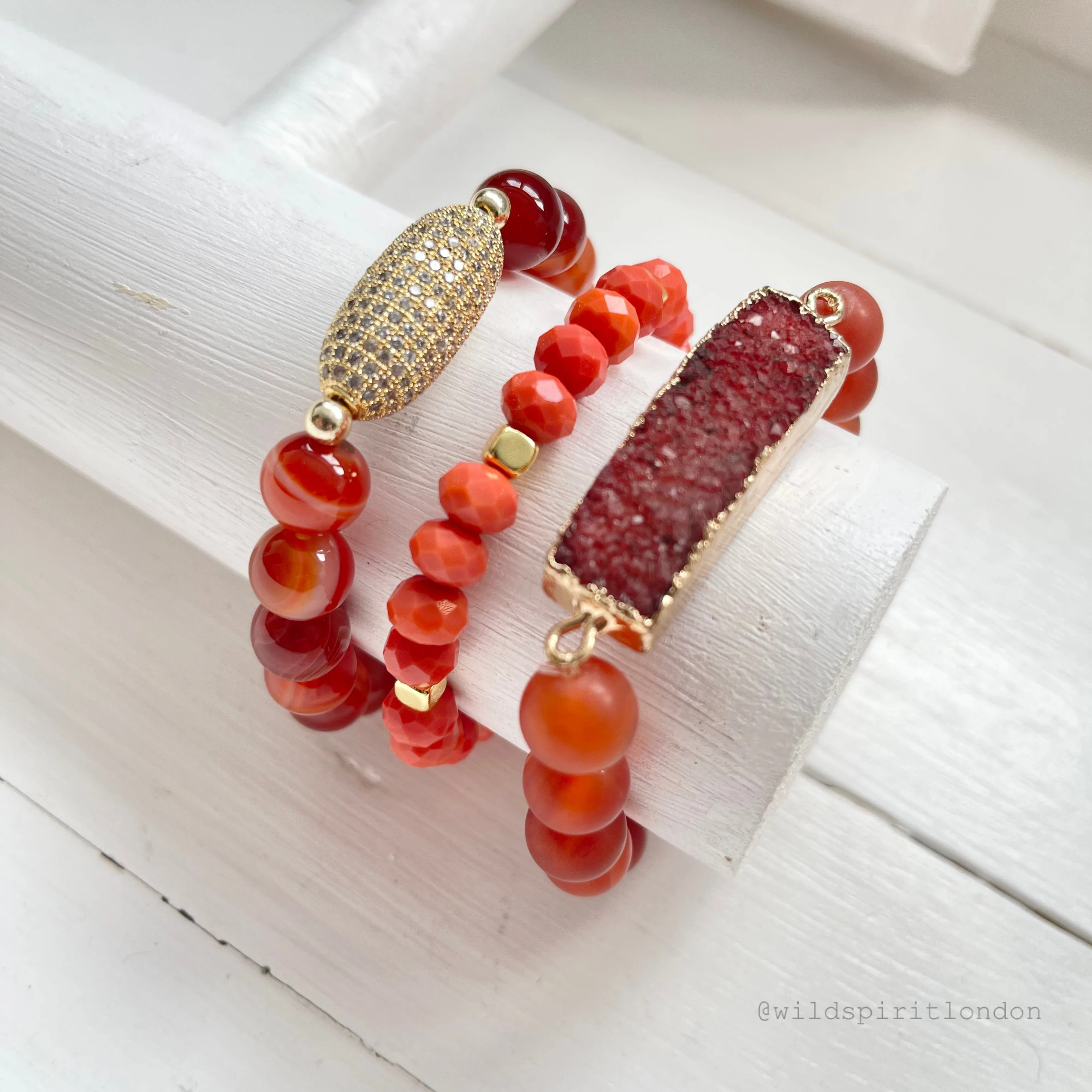 'Red Oak' Boho Bracelet Set with Agate, Druzy & Sparkle