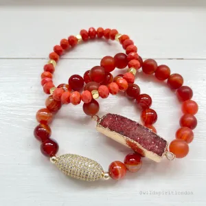 'Red Oak' Boho Bracelet Set with Agate, Druzy & Sparkle