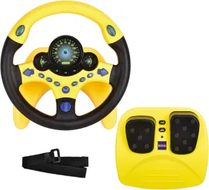 RedCrab Steering Wheels with Brake and Gas Pedals Toy for Kids,Simulated Driving for Toddlers with Light&Music, Pretend Driving Seat Toys, Baby Electric Early Learning Educational Toys (Yellow)