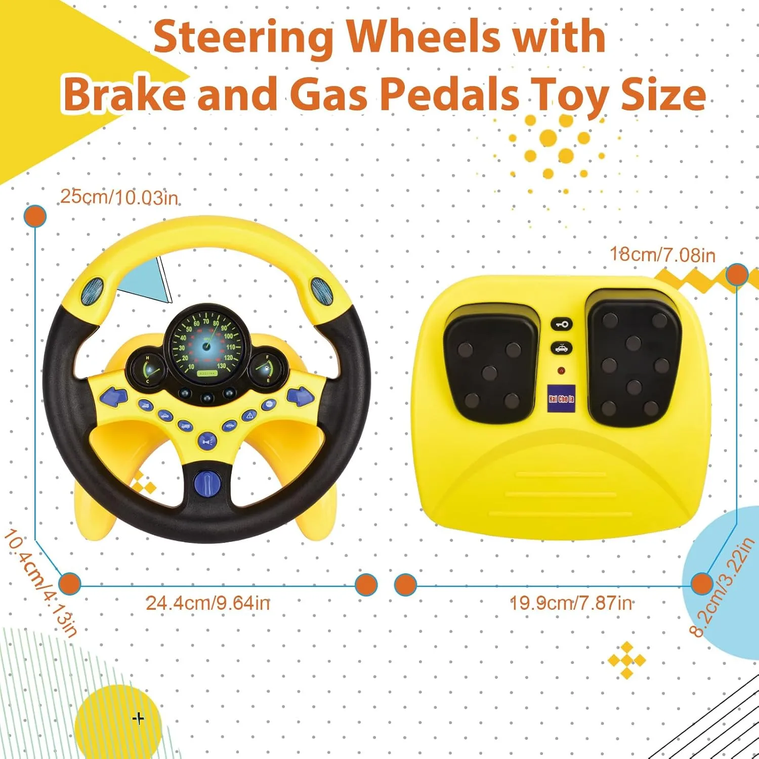 RedCrab Steering Wheels with Brake and Gas Pedals Toy for Kids,Simulated Driving for Toddlers with Light&Music, Pretend Driving Seat Toys, Baby Electric Early Learning Educational Toys (Yellow)