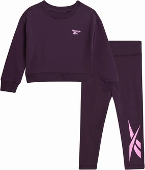 Reebok Baby Girls Pants Set - 2 Piece Cozy Fleece Crewneck Sweatshirt and Girls Leggings for Toddlers and Little Kids (2T-6X)