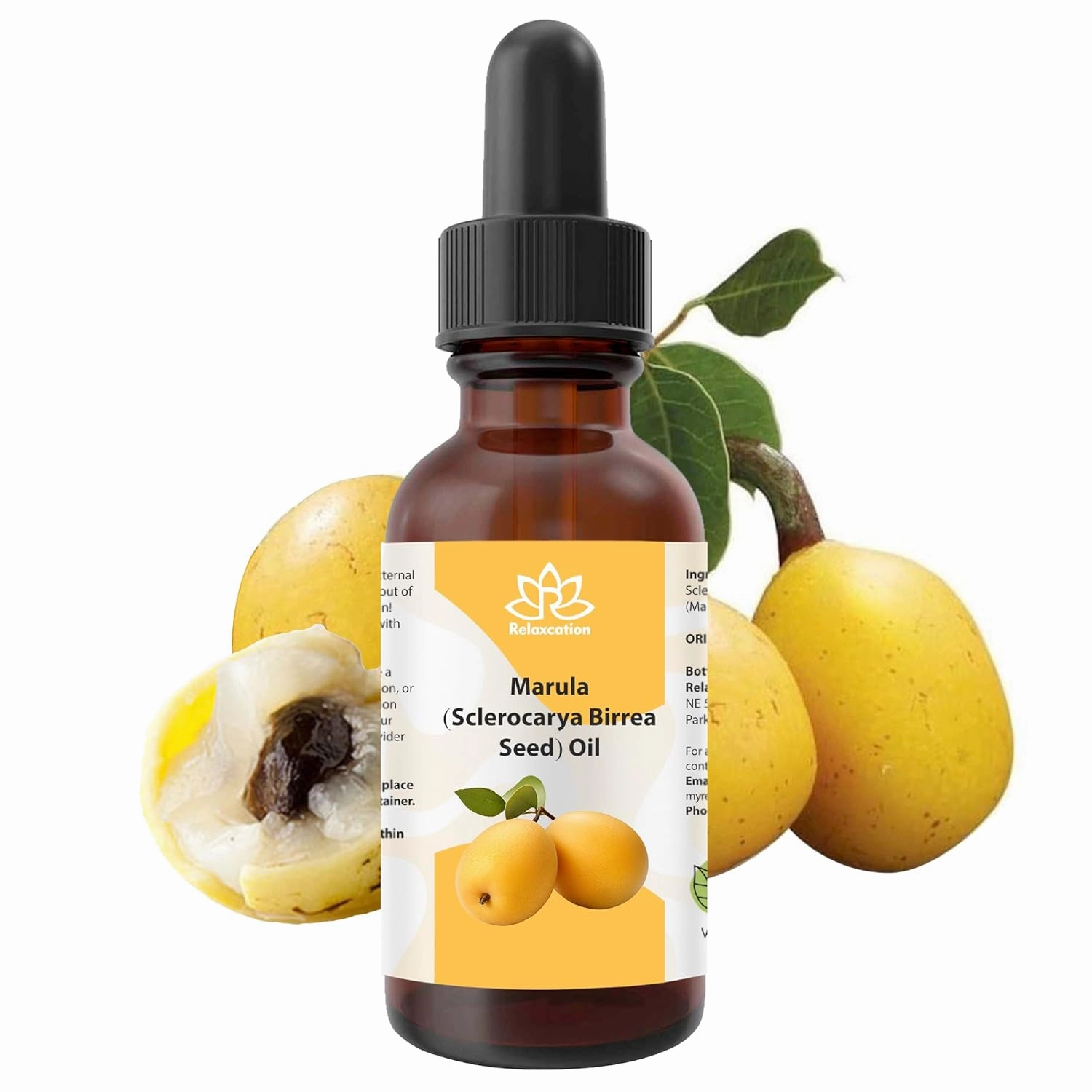 Relaxcation Marula Oil – Cold Pressed Organic Oil from Sclerocarya Birrea Seeds | Pure Extract for Hair, Face, Nail & Body | Unrefined, Vegan, Hydrating, Travel Size Glass Bottle 1 oz