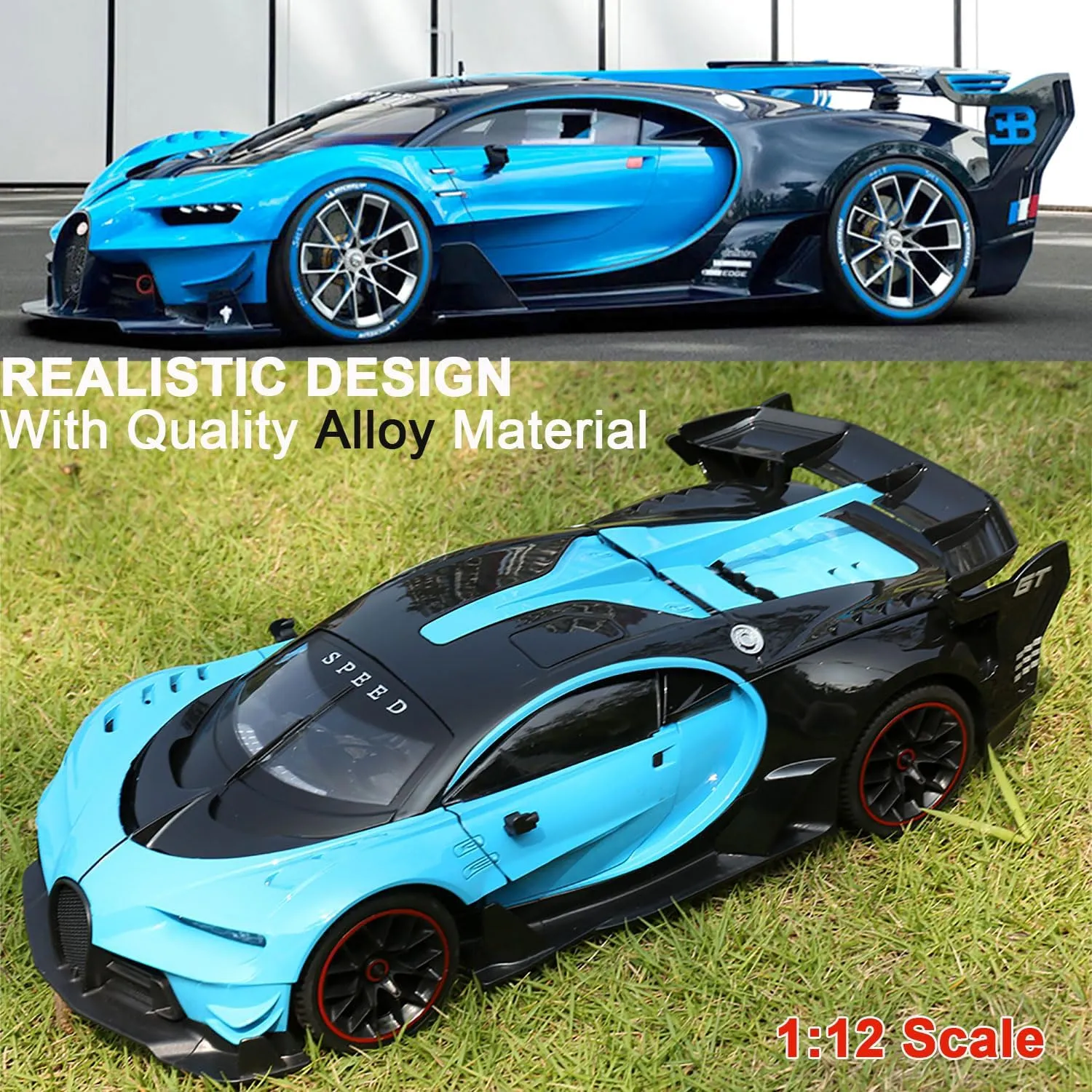Remote Control Car for Boys Girls, 1:12 Scale 15Km/h Fast RC Race Cars with Open Door Led Light 2.4Ghz Alloy Model Car for Kids