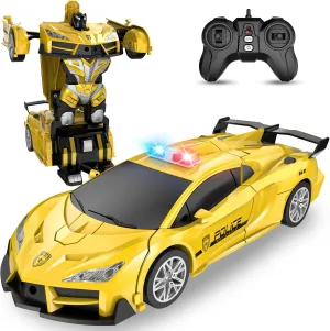 Remote Control Car for Kids Rc Cars for Boys,One Button Transformation to Robot with Flashing Light 2.4Ghz Transforming Car 1:18 Scale for Kids with 360 Degree Rotating Drifting
