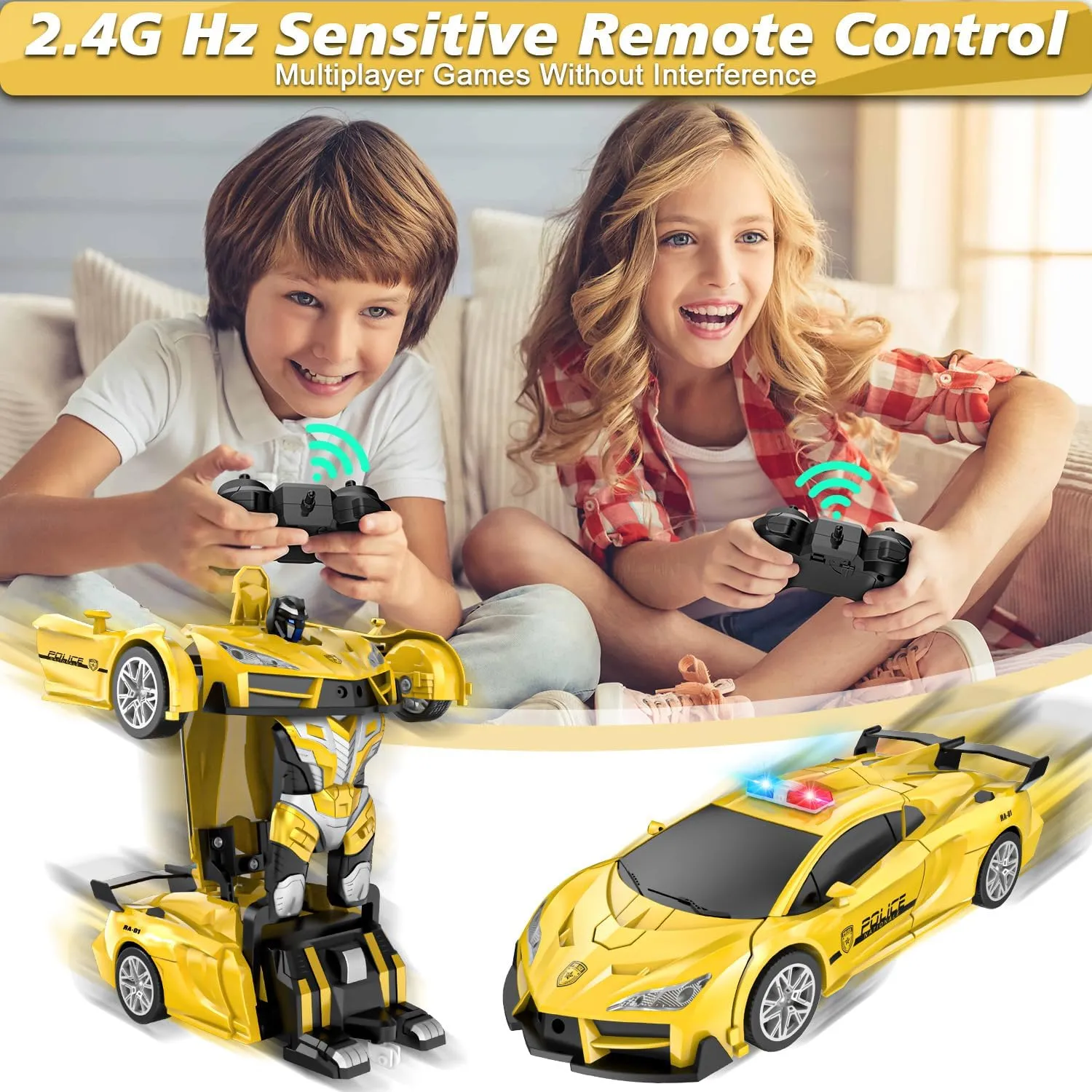 Remote Control Car for Kids Rc Cars for Boys,One Button Transformation to Robot with Flashing Light 2.4Ghz Transforming Car 1:18 Scale for Kids with 360 Degree Rotating Drifting
