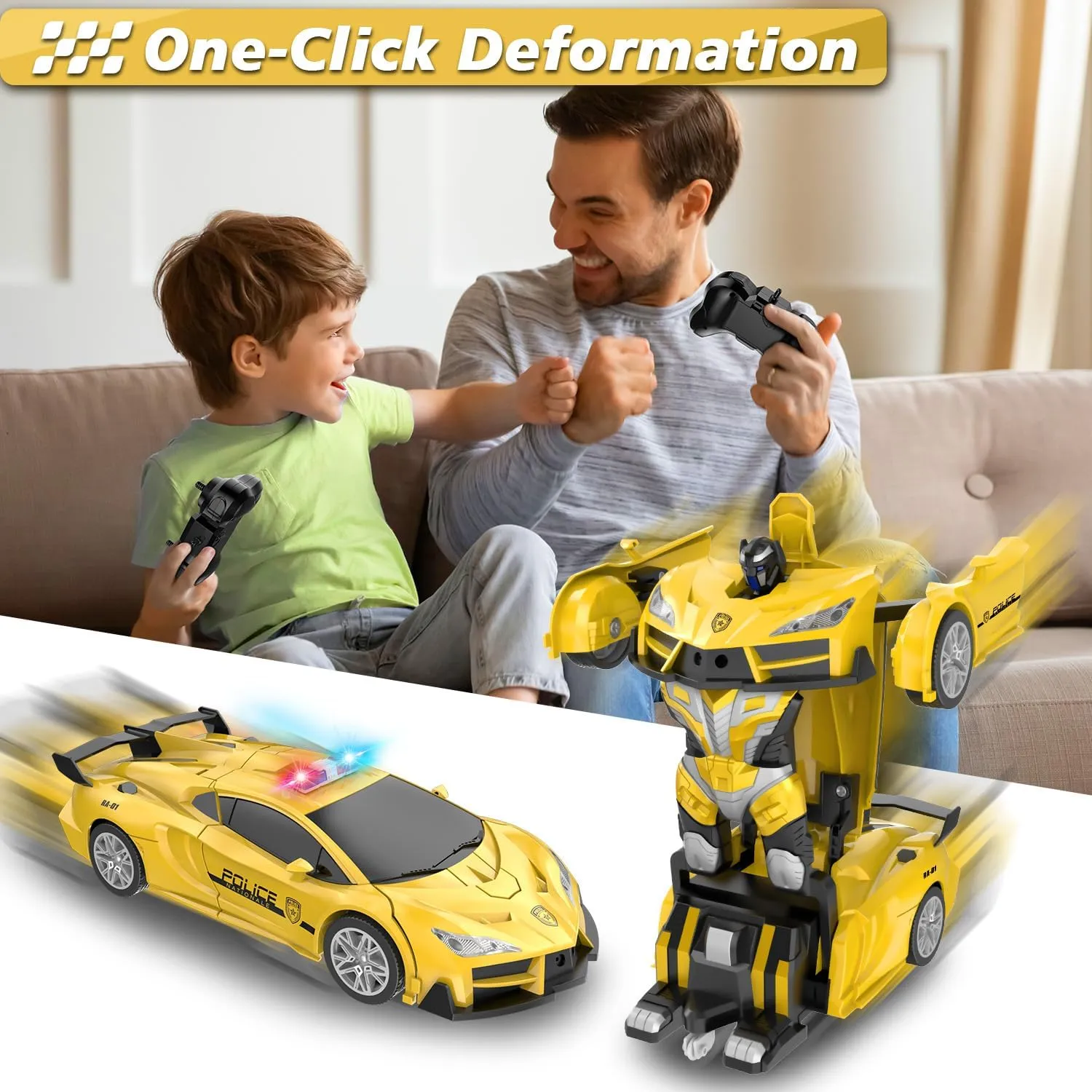Remote Control Car for Kids Rc Cars for Boys,One Button Transformation to Robot with Flashing Light 2.4Ghz Transforming Car 1:18 Scale for Kids with 360 Degree Rotating Drifting