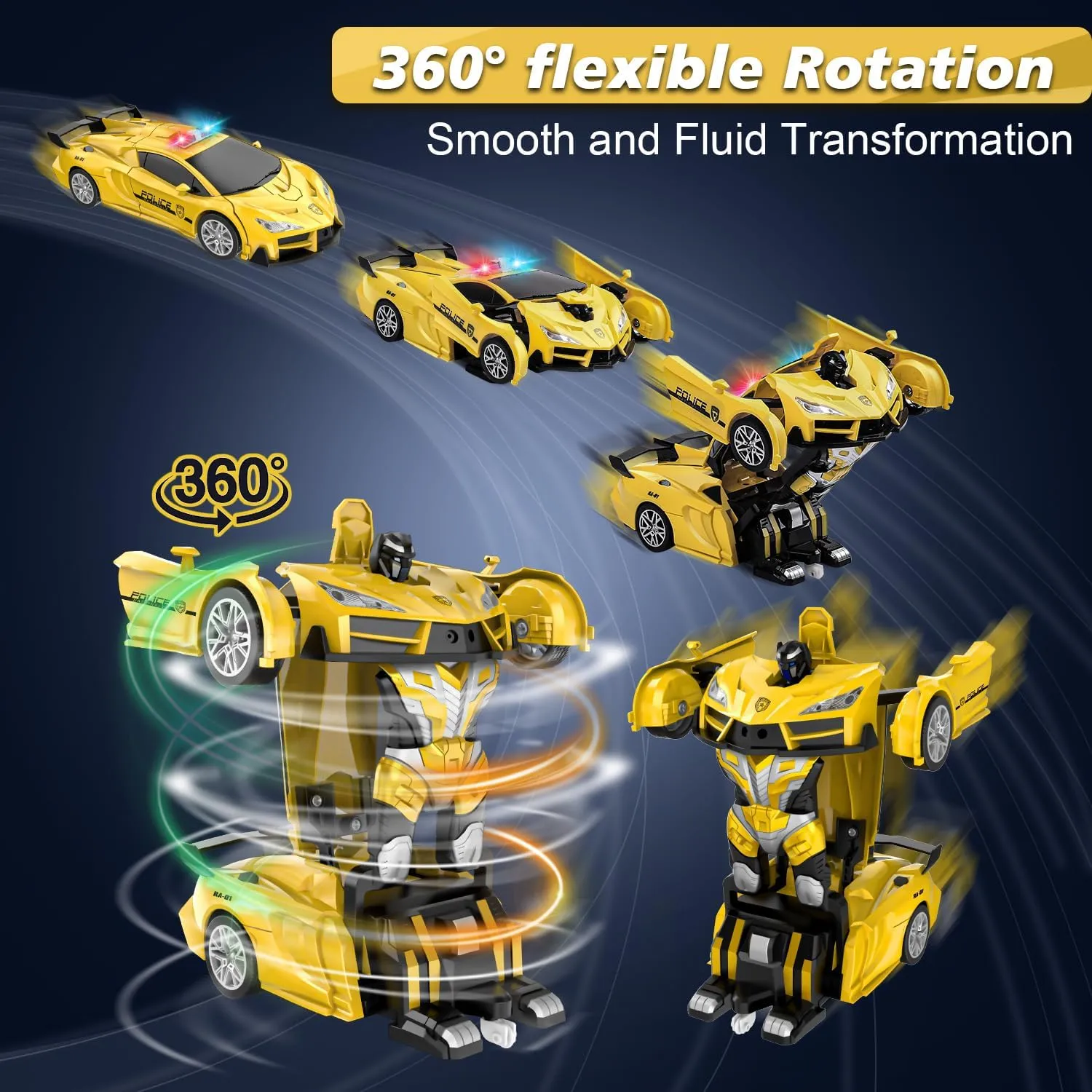 Remote Control Car for Kids Rc Cars for Boys,One Button Transformation to Robot with Flashing Light 2.4Ghz Transforming Car 1:18 Scale for Kids with 360 Degree Rotating Drifting