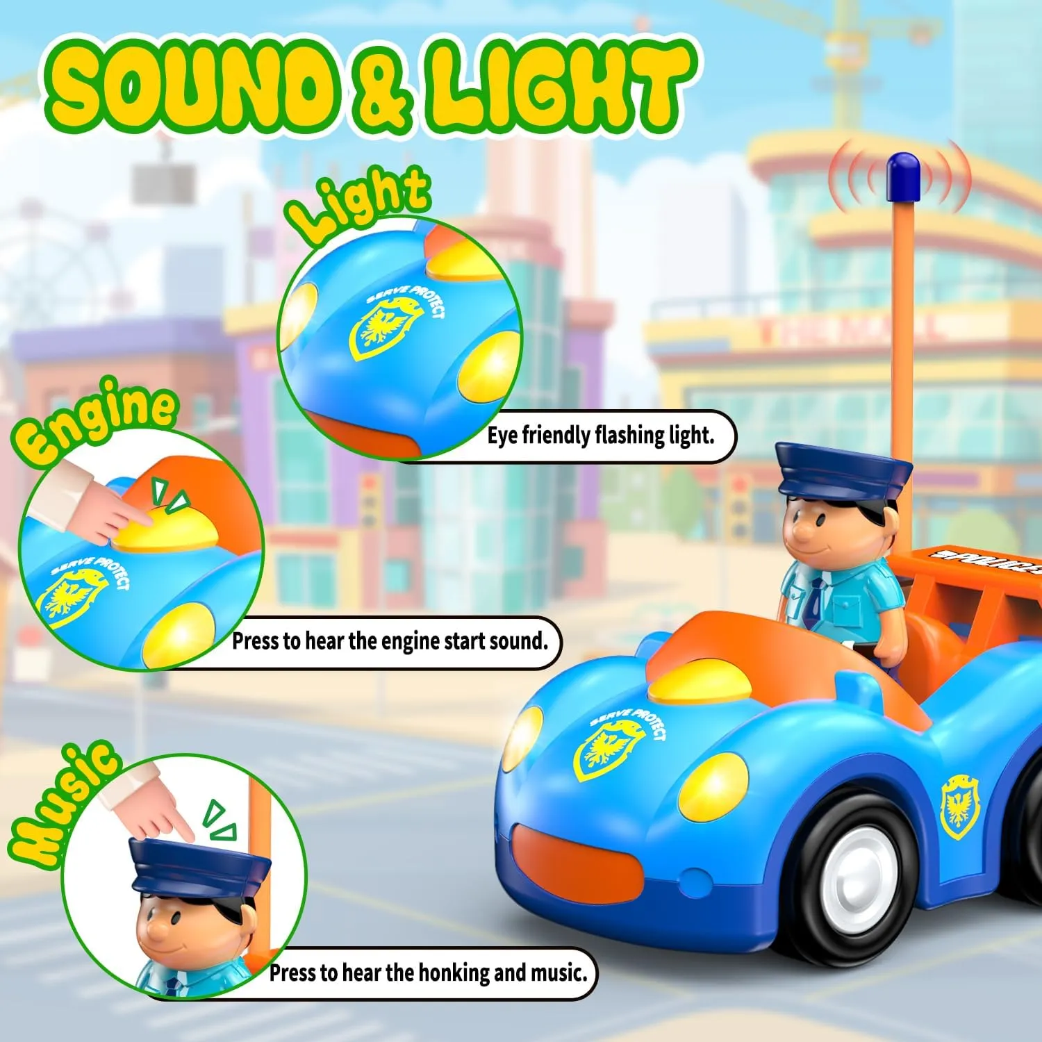Remote Control Car for Toddlers, RC Police Car Toys for 2-5 Year Olds, Ages 2-4 with Lights & Music, First Birthday Gifts for Boys & Girls (Blue)