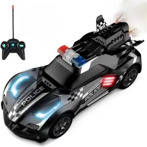 Remote Control Car – Police Car Toy with Powerful Motor, Anti-Slip Rubber Tire – RC Cars with Stunt Spray Button – Unique Smoke Effect and Water Injection