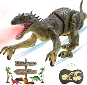 Remote Control Dinosaur Jurassic T Rex Toys for Boys Electronic RC Spray Raptor Walking Roaring Tyrannosaurus Rex Realistic 18.1" Rechargeable Birthday Gift for Kids Girls 3 4 5 6 7