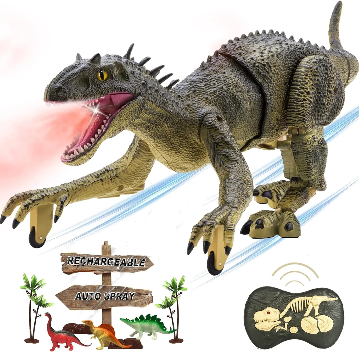 Remote Control Dinosaur Jurassic T Rex Toys for Boys Electronic RC Spray Raptor Walking Roaring Tyrannosaurus Rex Realistic 18.1" Rechargeable Birthday Gift for Kids Girls 3 4 5 6 7