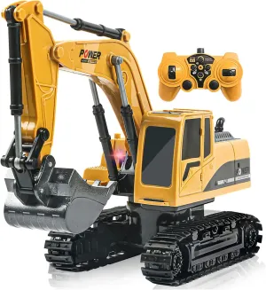 Remote Control Excavator Toy, RC Construction - Metal Shovel Digger Vehicles with Lights Sounds and 680° Rotation Digging Sand, Christmas Birthday Gift for Aged 3 4 5 6-10   Year Old