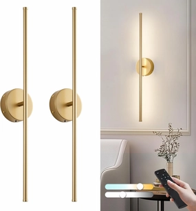 Removable Battery Operated Wall Sconces with Remote Control 350°Rotate LED Wireless Wall Lights with 3 Color Temperatures & Dimming for Bedroom, Hallway,28.3 Inch (2 Pack)