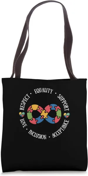 Respect Equality Support Love Inclusion Acceptance Autism Tote Bag