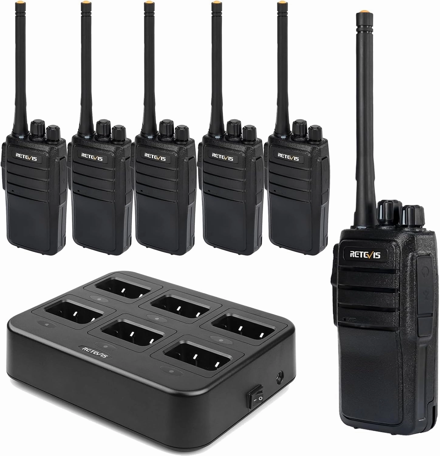 Retevis RT21 Updated Walkie Talkies Adults, Two Way Radios Long Range Rechargeable, 3000mAh Battery, with Six-Way Charger, for Security Warehouse Jobsite(6 Pack)