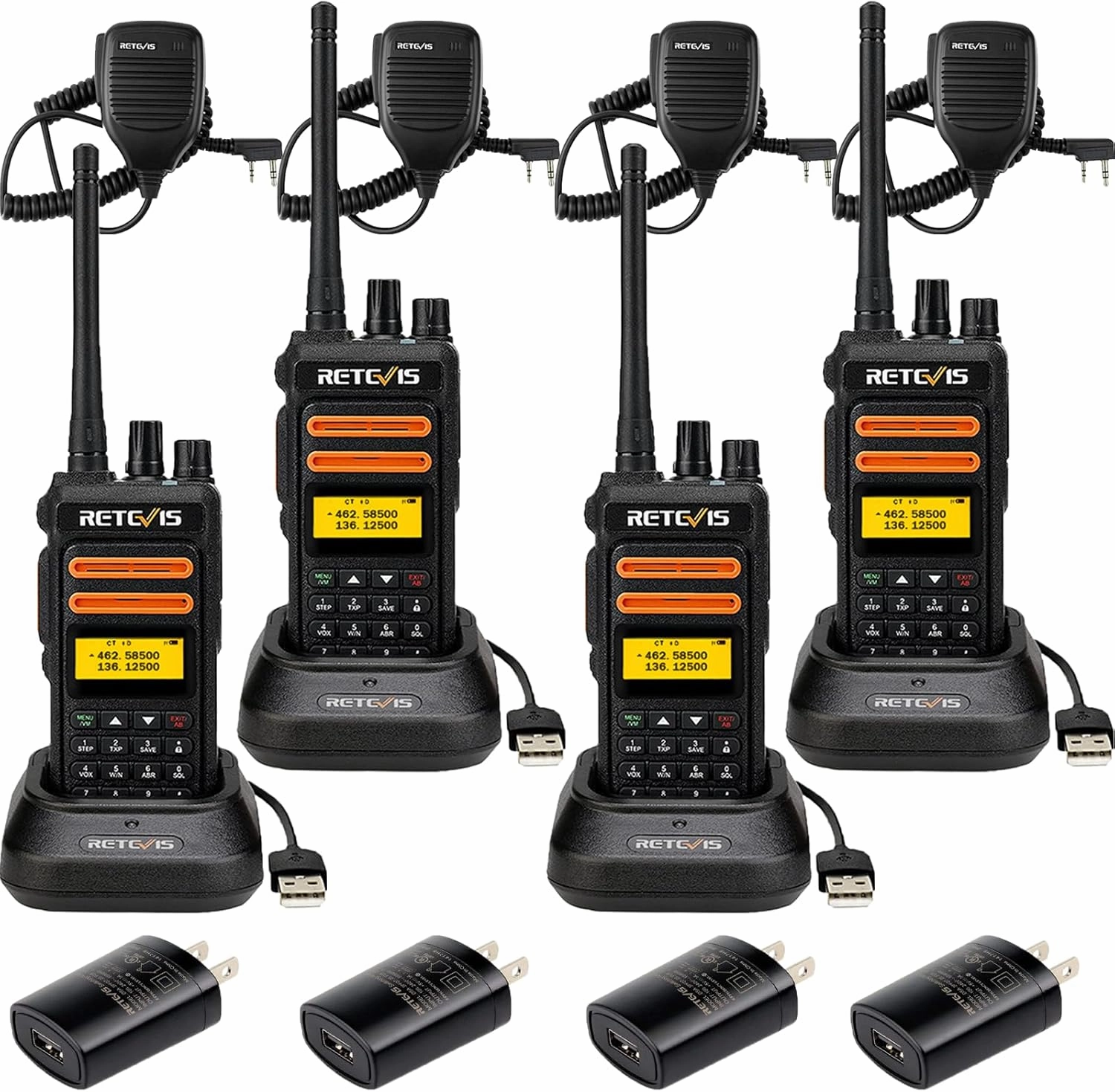 Retevis RT76P Walkie Talkies Long Range for Adults, Two Way Radios with Shoulder MIC Kits, Portable Walkie-Talkies, NOAA, VOX, SOS, Easy Pairing, Rugged 2 Way Radios for Business Outdoor (4 Pack)