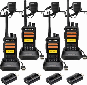 Retevis RT76P Walkie Talkies Long Range for Adults, Two Way Radios with Shoulder MIC Kits, Portable Walkie-Talkies, NOAA, VOX, SOS, Easy Pairing, Rugged 2 Way Radios for Business Outdoor (4 Pack)