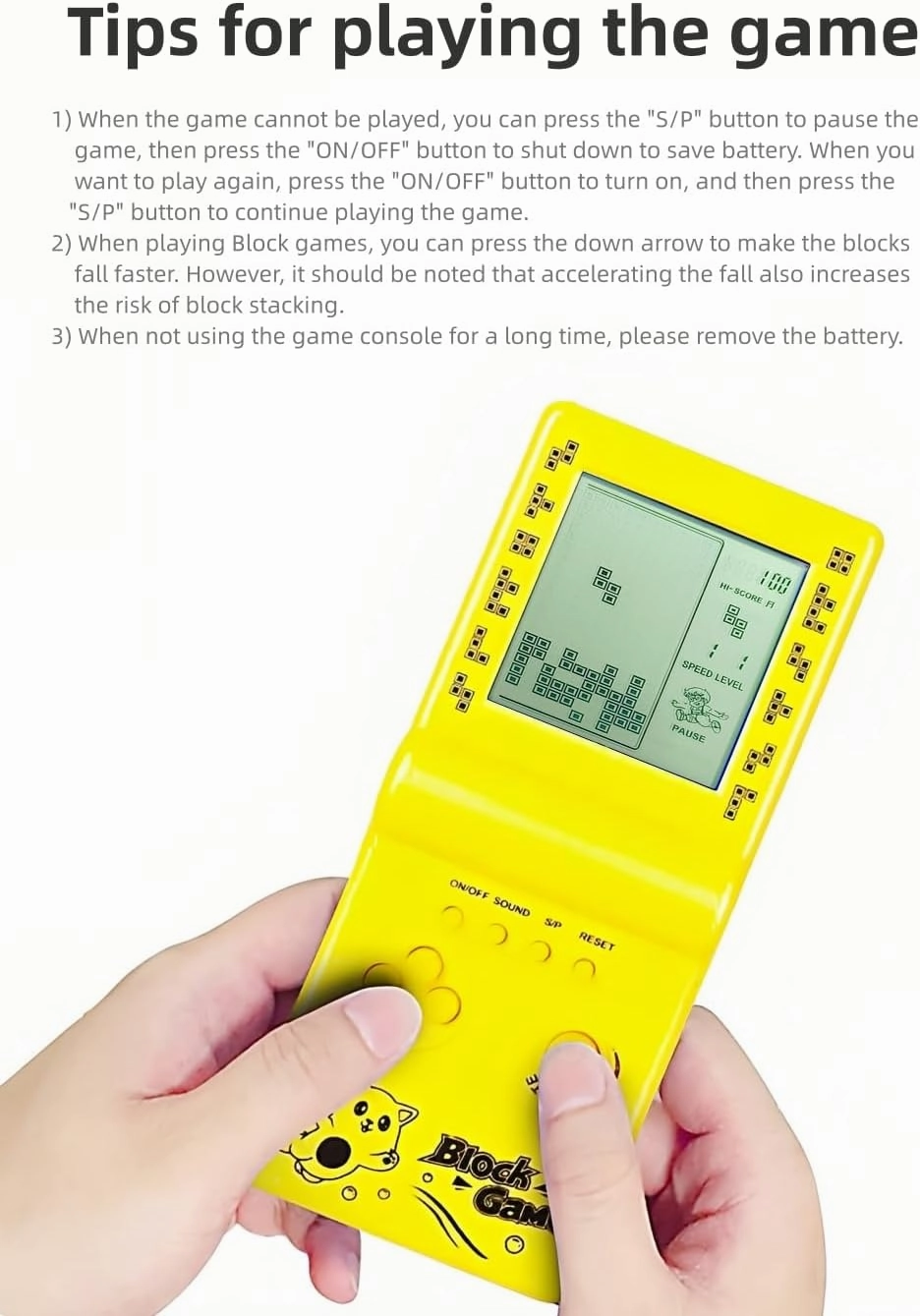 Retro Classic Block Game Console Multiple Games Adjustable Level/Speed Handheld Porable Console Brick Game/Racing/Tank Battle Puzzle Game Electronic Toys Children/Friends (White)