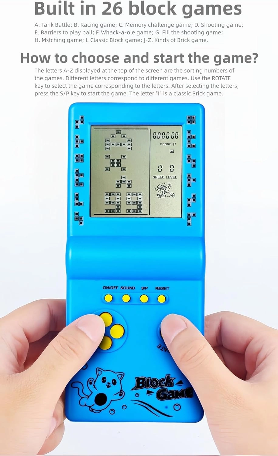 Retro Classic Block Game Console Multiple Games Adjustable Level/Speed Handheld Porable Console Brick Game/Racing/Tank Battle Puzzle Game Electronic Toys Children/Friends (White)